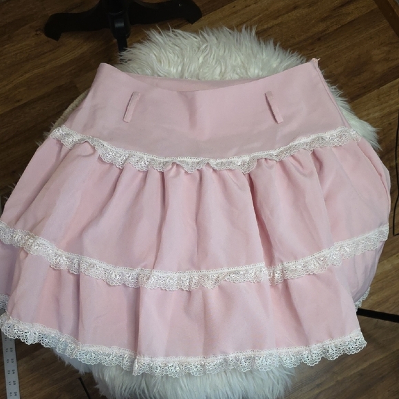 Pink Lace Trimmed Women's Skirt - Picture 2 of 4
